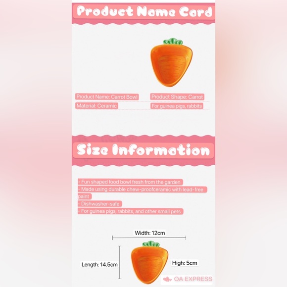 Brand new Carrot Bowl for Small Animals - bunnies,chinchillas - Picture 3 of 3